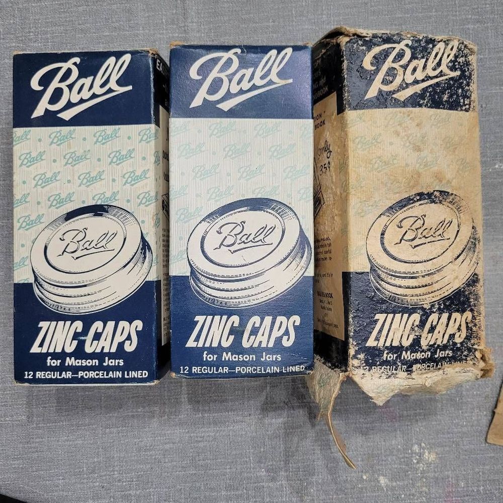 Vintage Ball zinc caps porcelain lined 36 total with boxes